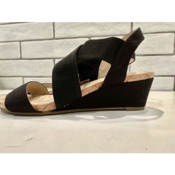 Bandolino Size 7 Open Cork Toe Elastic Strap Wedge Sandal Black - Picture 6 of 11